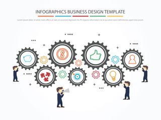 Teamwork with Gear Concept. Infographic Template. Vector Illustration.