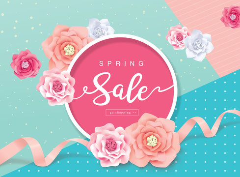 Spring sale poster with beautiful blossom flowers