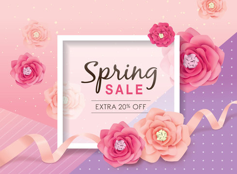 Spring sale poster with beautiful blossom flowers