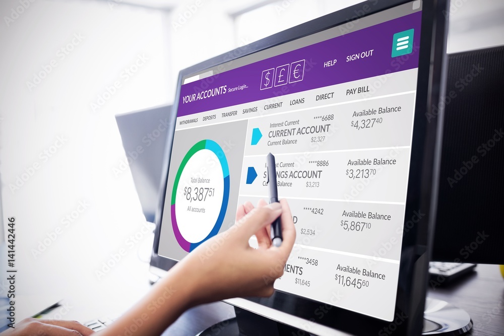 Poster composite image of graphic image of bank account web site