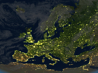 Europe at night on planet Earth