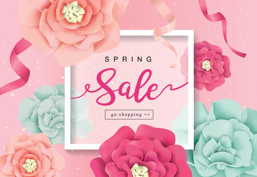 Spring sale poster with beautiful blossom flowers