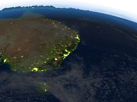 East coast of Australia at night on planet Earth