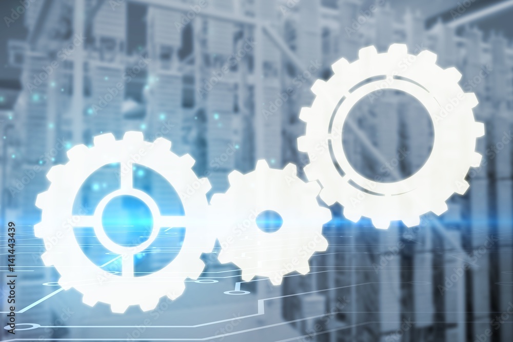 Poster composite image of cogs and wheels 3d