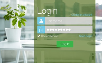 Composite image of close-up of login page - Powered by Adobe