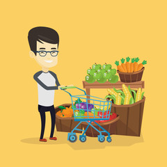 Customer with shopping cart vector illustration.