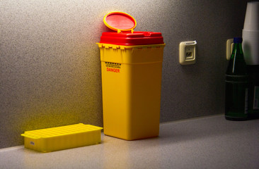 a medical bin for needles