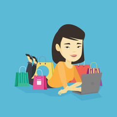 Woman shopping online vector illustration.