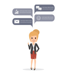 business woman thinking infographic character. people working flat design vector.
