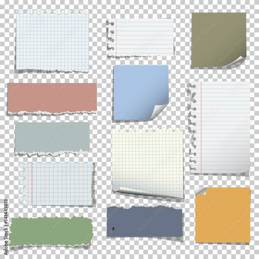 Aufkleber set of various notes paper on transparent background