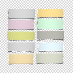 Set of notes paper in pastel colors on transparent background
