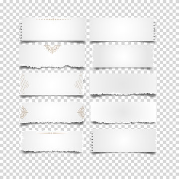Set of white notes paper on transparent background
