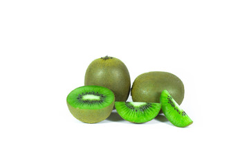 Fresh kiwi fruit sliced segments isolated on white background with clipping path.