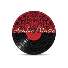 Black Vinyl disk record with red mandala