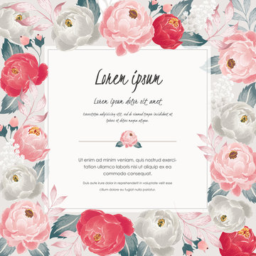  Vector illustration of a beautiful floral bouquet with frame in spring for Wedding, anniversary, birthday and party. Design for banner, poster, card, invitation and scrapbook 				