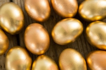 Close-up of golden Easter eggs