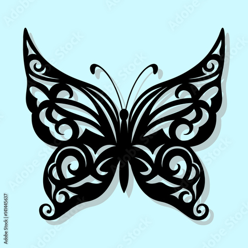 Download "Vector, black butterfly on a blue background. Laser ...