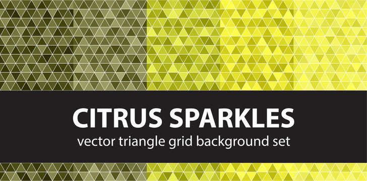 Triangle pattern set "Citrus Sparkles". Vector seamless geometric backgrounds