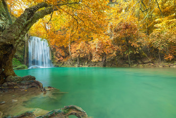 Waterfall in Deep forest at Erawan waterfall National Park,