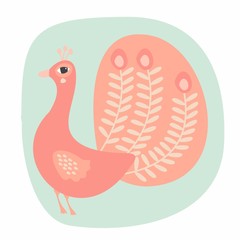 Vector illustration of cute cartoon peacock.