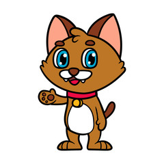 Cartoon Cute Brown Cat Character Vector Illustration