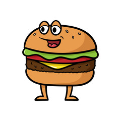 Cartoon Hamburger or Cheeseburger Character Vector Illustration