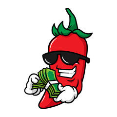 Cool Cartoon Chili Pepper Counting Money Vector Illustration