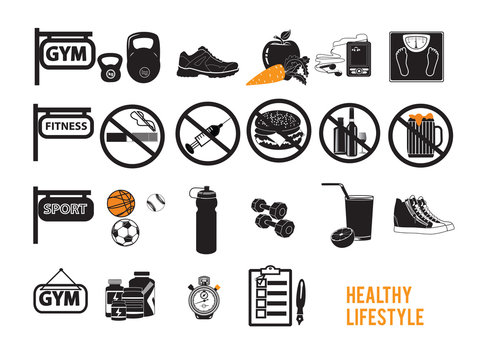 Icons for healthy lifestyle fitness set