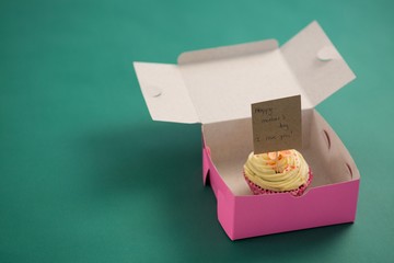 Cupcake against with happy mother day card green background