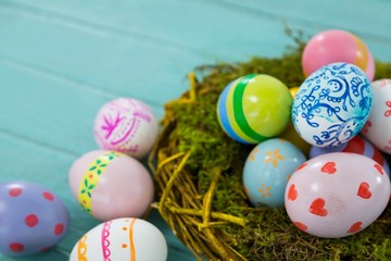 Painted Easter eggs in the nest