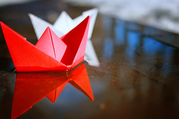 tinted photo paper boat on spring street