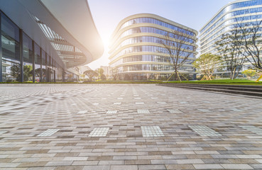 Fototapeta premium Empty floor with modern business office building