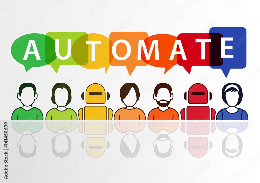 Poster Automate text with speech bubbles from robots and people