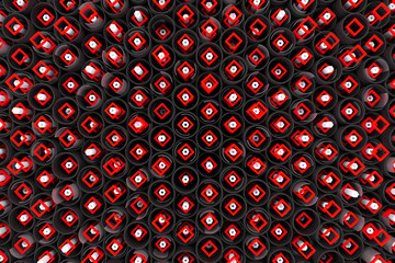 Pattern of black tubes, hexagons, square elements and glass surfaces