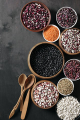 Various beans in bowls