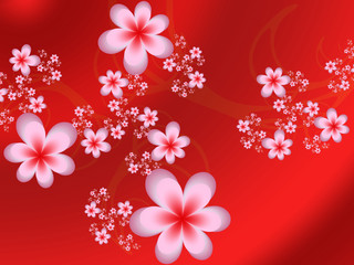 Abstract fractal flowers on a red background