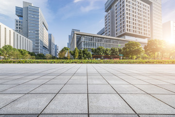 Fototapeta premium Empty floor with modern business office building