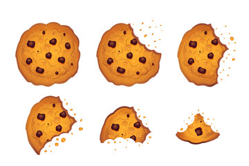  Bitten  chip cookie vector illustration set - obrazy, fototapety, plakaty