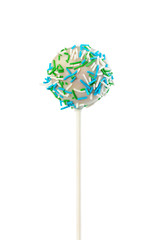 Cake pop in glaze with colorful sprinkles