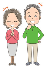 嬉しそうなシニア男女のイラスト（全身）
