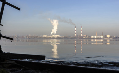 White smoke from a pipe factory
