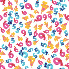 Seamless Pattern Colorful Birthday Candles. Numbers Four, Five, Six. Vector Illustration Design for Children Party, Baby Shower, Wedding. Backdrop for Wallpapers, Wrapping