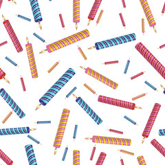 Seamless Pattern Colorful Birthday Candles. Vector Illustration Backdrop for Children Party, Baby Shower, Wedding, Wallpapers, Curtain, Plates, Wrapping
