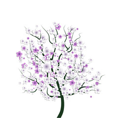 Obraz na płótnie Canvas Spring Tree With Flowers and Butterflies