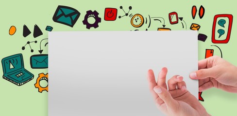 Composite image of hand showing card