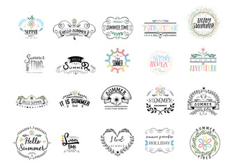 Badge as part of the design - Summer. Sticker, stamp, logo - hands made. With the use of floral elements, calligraphy and lettering
