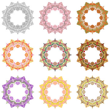 vector set mandala different color with space for text isolated on white background