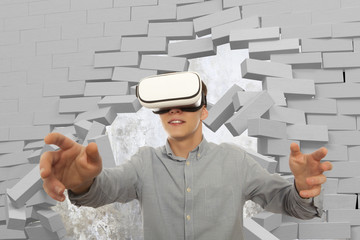 Man wearing virtual reality glasses