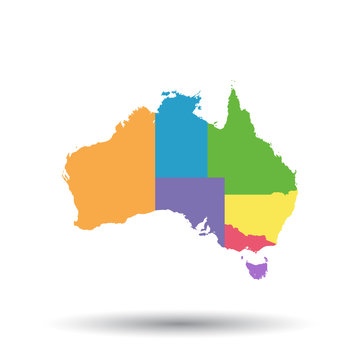 Australia map icon. Flat vector illustration. Australia sign symbol with shadow on white background.