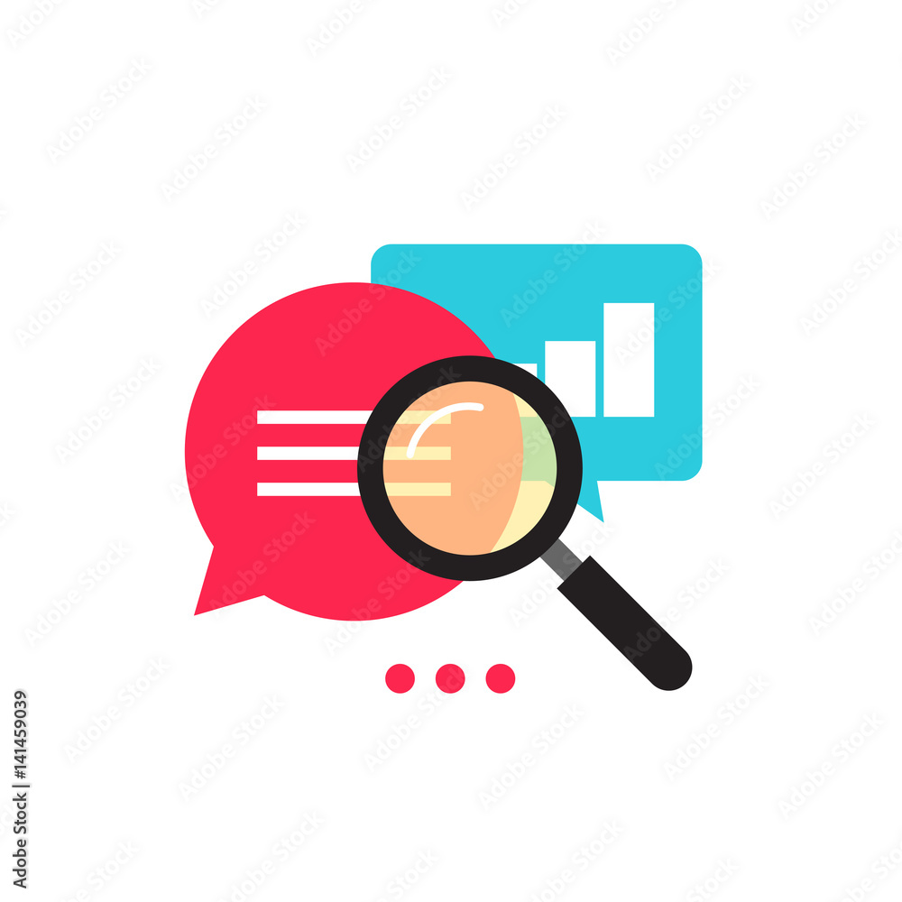 Poster statistics research icon vector, flat style analysis data with growth graph, magnifier analyzing, an